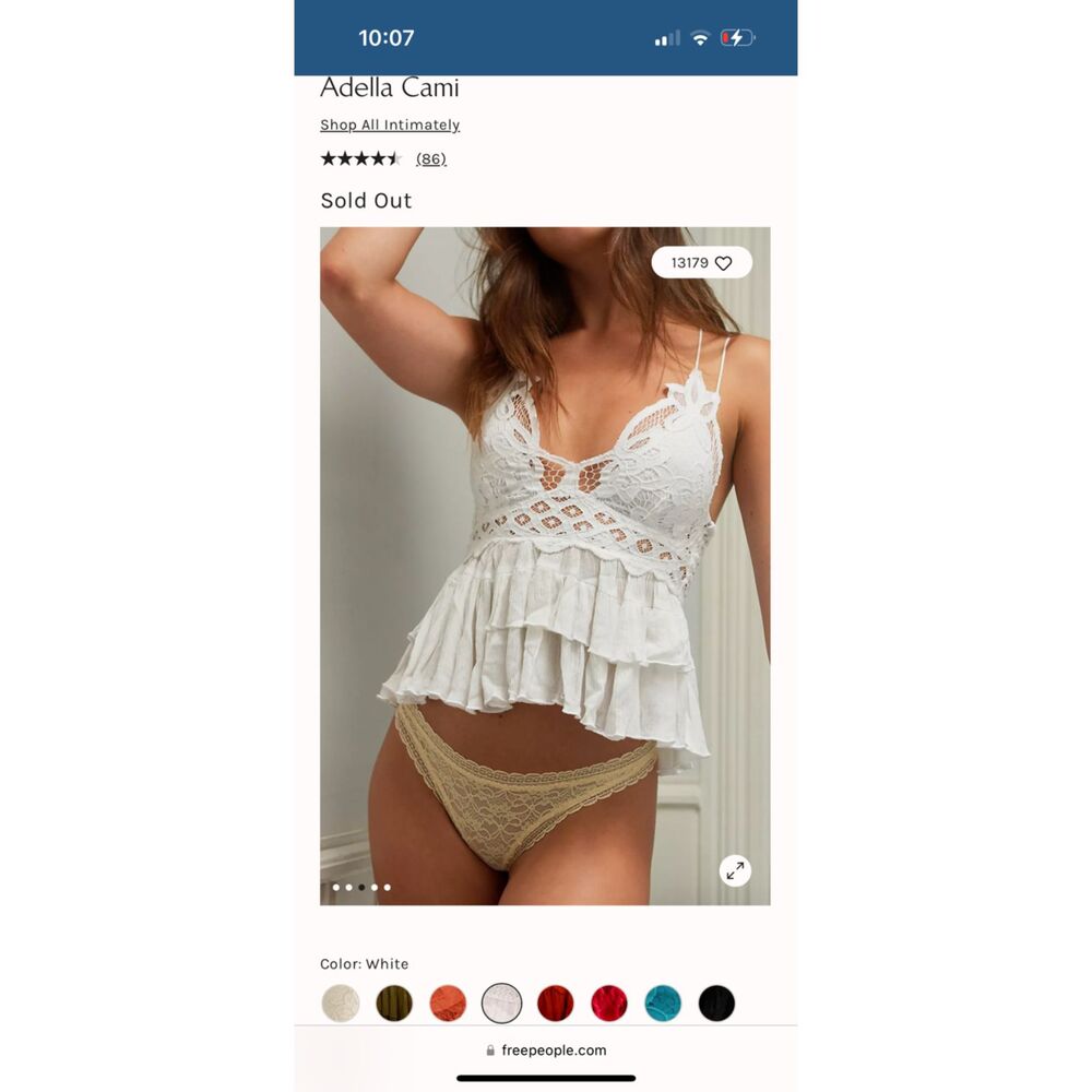 NWT Free People Adella White Cami "White" Size XS